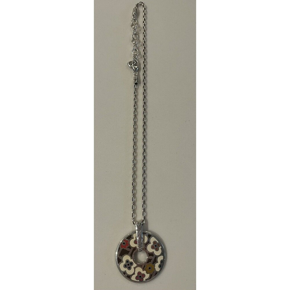 Brighton Enamel Flower Disk Necklace Medallion Bohemian Rustic Retro 16-18"